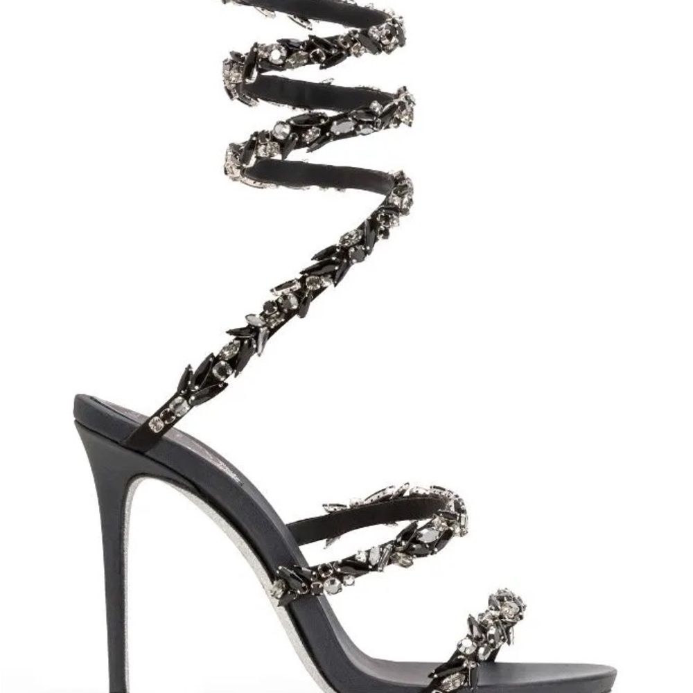 Rene Caovilla Black Jeweled Spiral Wrap Sandals